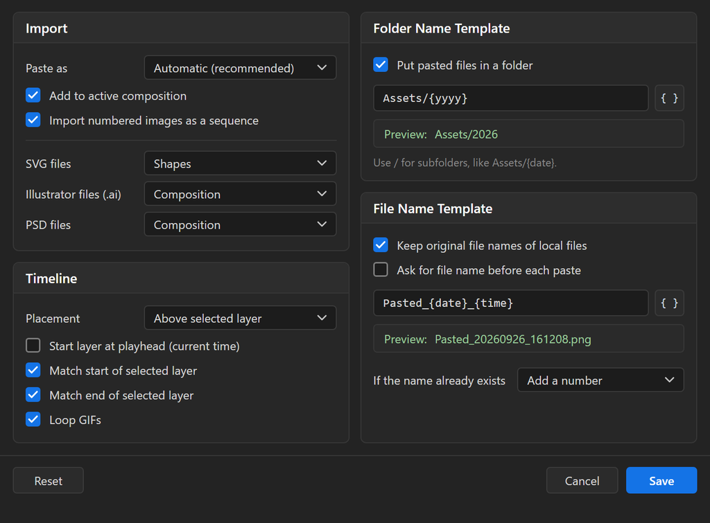 A screenshot of JustPaste 2 settings