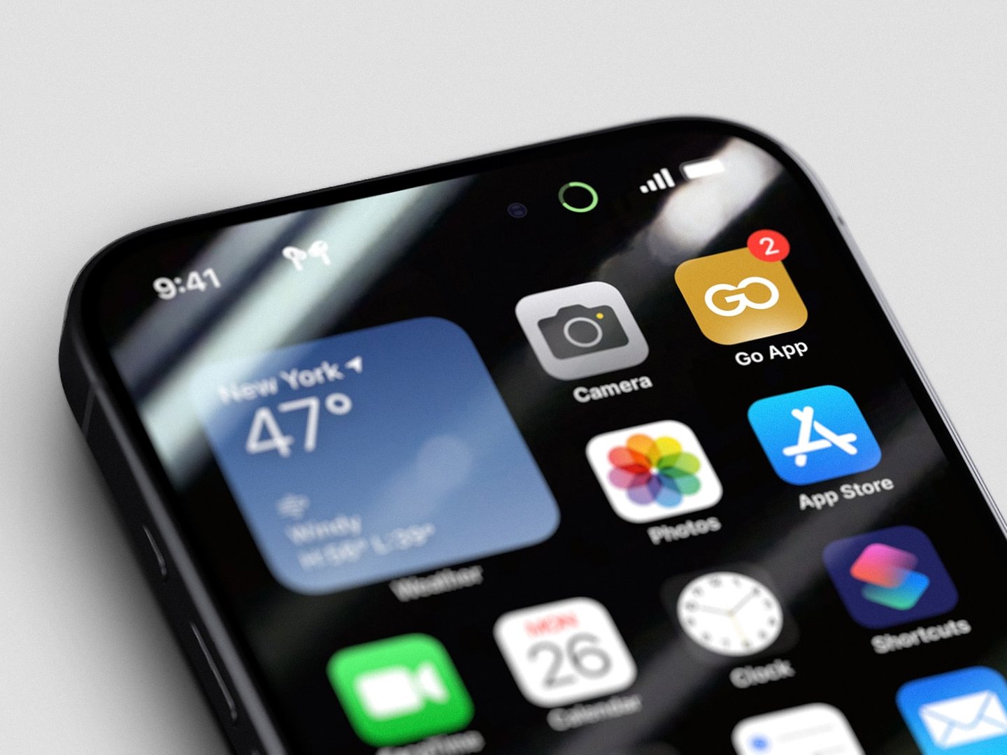 A phone home screen with the Chianti Go app: the GO mark in white on an ochre tile, with a notification badge.