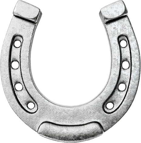 A silver horseshoe, open at the top.